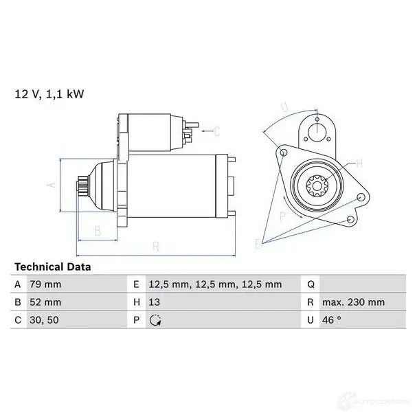 Стартер BOSCH GBALIH4 2 613 0986026130 1193467283