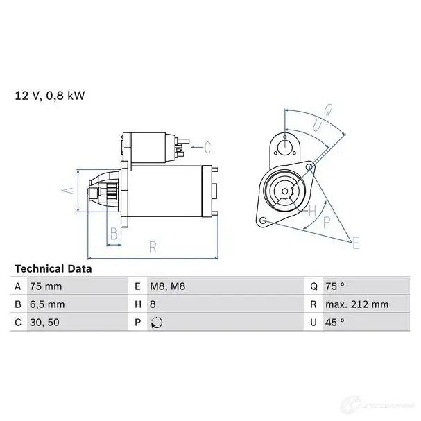 Стартер BOSCH 143 7 RYYA8UF 331117 0986014371