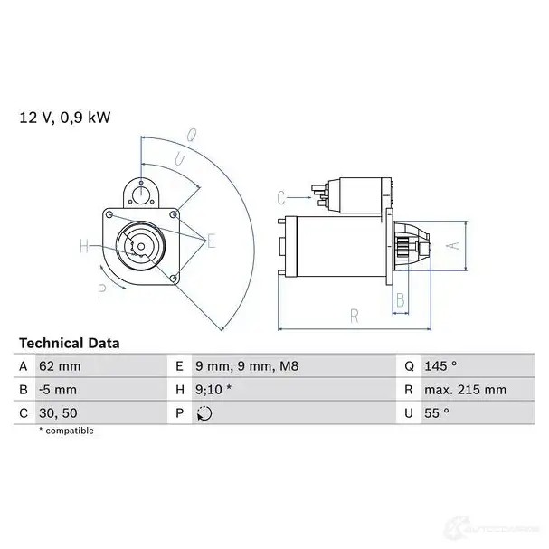 Стартер BOSCH KLM1L 138 5 331084 0986013850