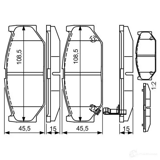 Тормозные колодки, комплект BOSCH 342808 0986495308 BP1597 E9 90R-02A1080/3105