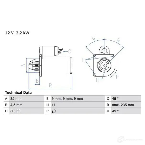 Стартер BOSCH RYEO4Y 25 55 0986025550 331889