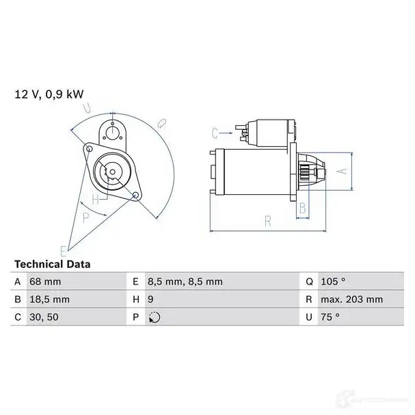 Стартер BOSCH 208RWLQ 331370 180 1 0986018010