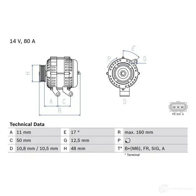 Генератор BOSCH WWHUB9 44 70 332857 0986044701