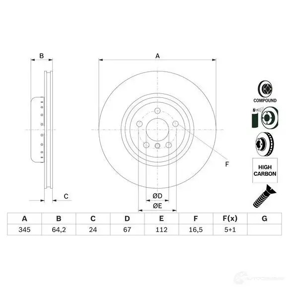 Тормозной диск BOSCH 1437241127 0986479f61 898W R