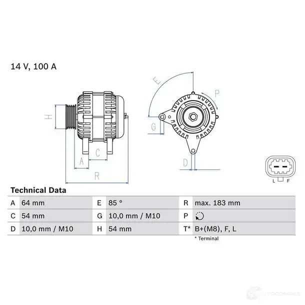 Генератор BOSCH 333500 834 1 TSQV4YK 0986083410