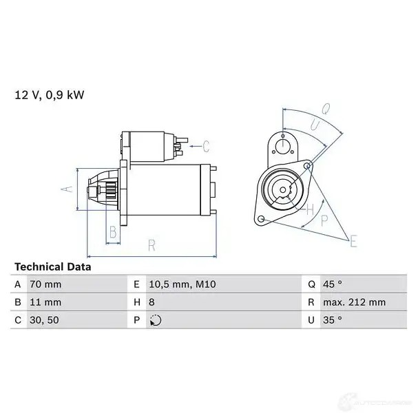 Стартер BOSCH 331268 W9MQJ 0986016730 16 73