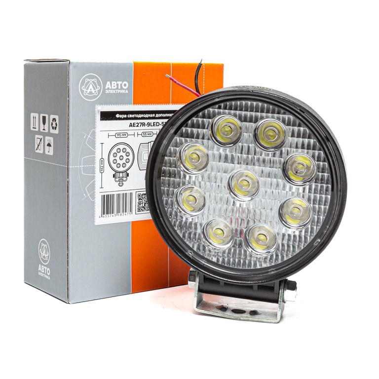 Фара рабочего света круглая 115х142x55мм 27W 9LED (рассеянный свет) AVTOELECTRICA