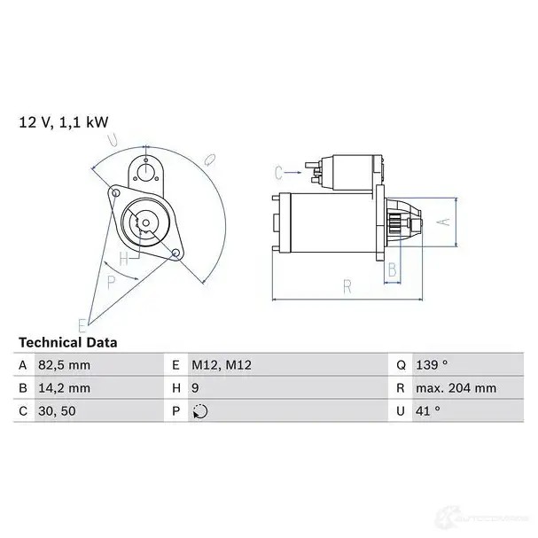 Стартер BOSCH 21 21 331602 GWCV6J 0986021210