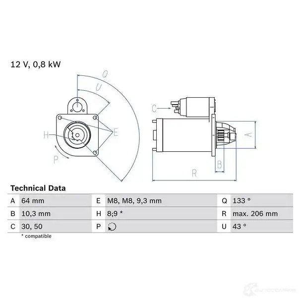 Стартер BOSCH 331486 0986019301 IZXV966 1 930