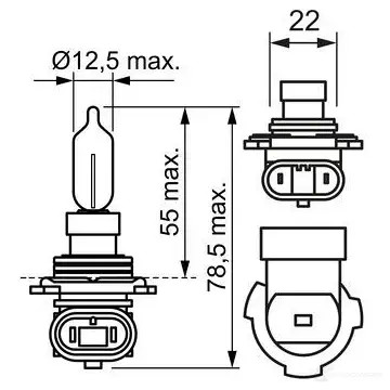 Лампа галогеновая HIR2 55 Вт 12 В 3200K BOSCH E1 2VX 350138 12V 55W HIR2 PURE LIGHT 1987302026