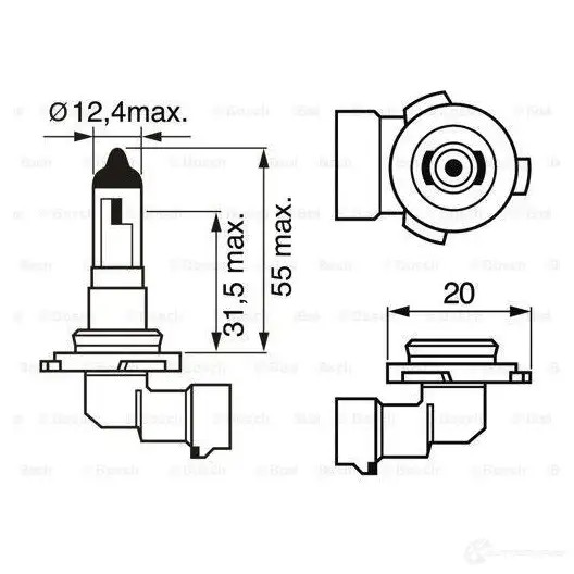 Лампа галогеновая H10 42 Вт 12 В BOSCH H10 350199 1987302083 12V 42W H10 PURE LIGHT