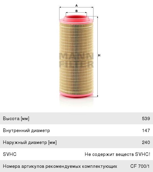 Фильтр воздушный JCB JS, JZ КАМАЗ ЕВРО-5 внешний MANN