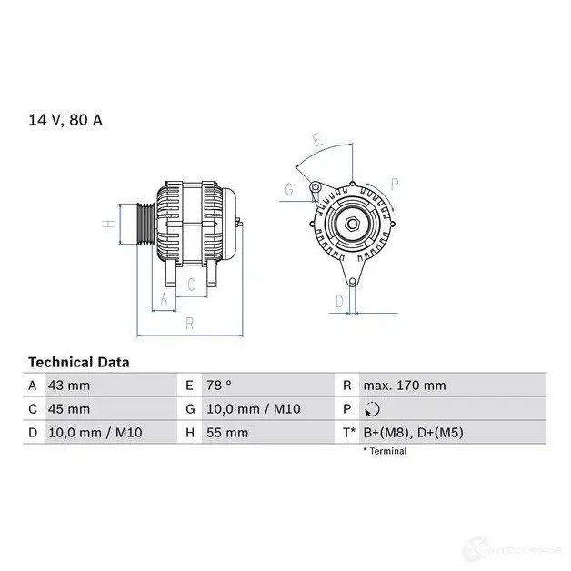 Генератор BOSCH 42 08 332692 0986042081 CWPLRY