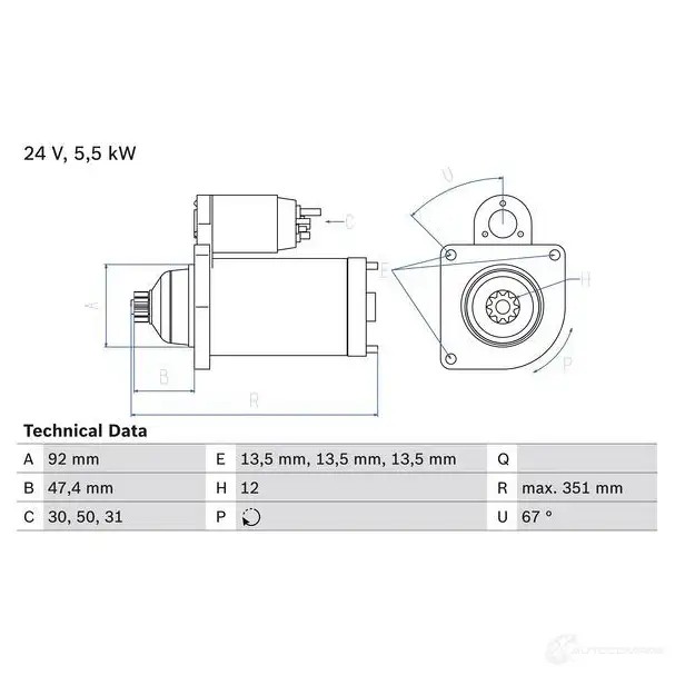 Стартер BOSCH 331882 0986025450 MO2SCNM 25 45