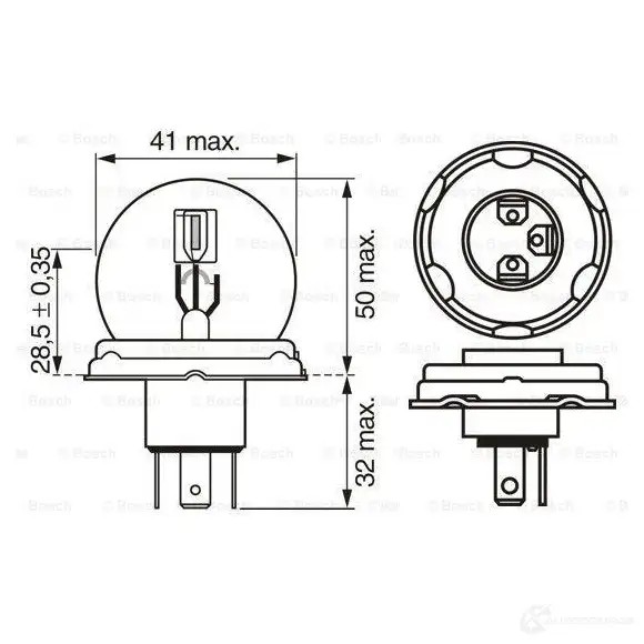 Лампа R2 50/55 Вт 24 В BOSCH R2 (P45t) 1987302421 350398 24V 55/50W R2 TRUCKLIGHT