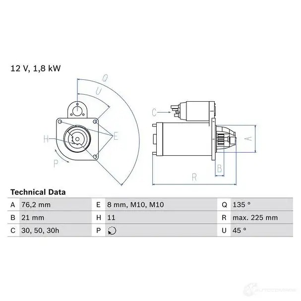 Стартер BOSCH 2 258 3XIUH 331675 0986022581