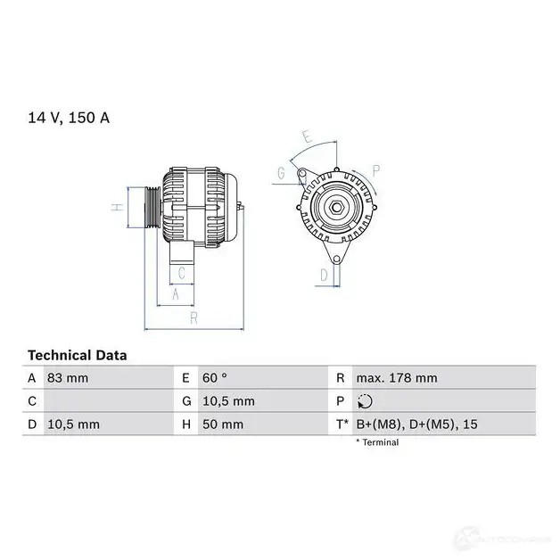 Генератор BOSCH 332647 41 55 0986041550 9U6ZV