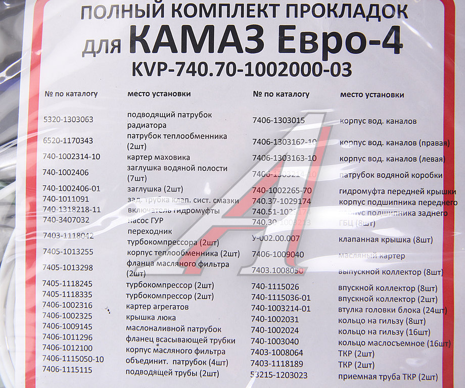 Прокладка двигателя КАМАЗ-ЕВРО-4 полный комплект КВАДРАТИС
