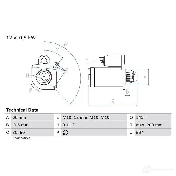 Стартер BOSCH 188 6 0986018860 331449 XI75D