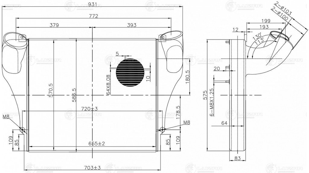 Охладитель КАМАЗ-54115, 65115 наддувочного воздуха Heavy Duty LUZAR