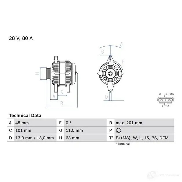 Генератор BOSCH 0986046290 Q2Z8RT 332995 4 629