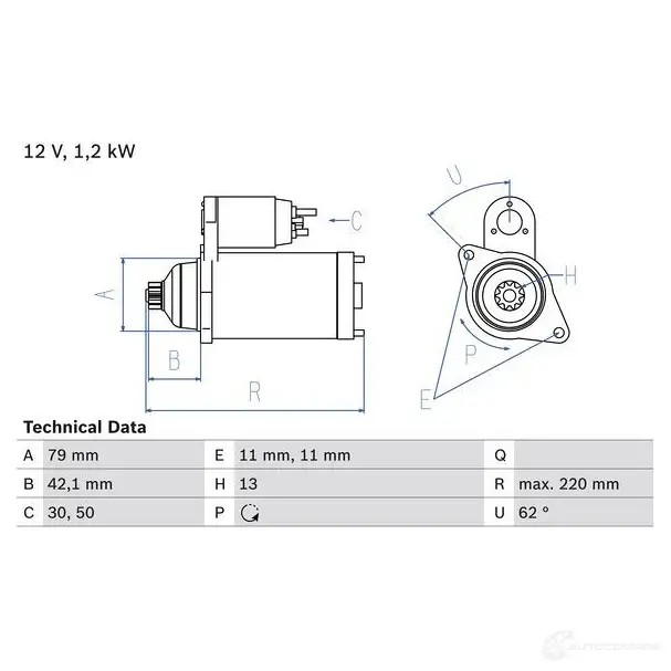 Стартер BOSCH 1193467285 T0E1JR 0986026150 2 615