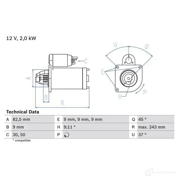 Стартер BOSCH 331350 0986017790 177 9 LK59W