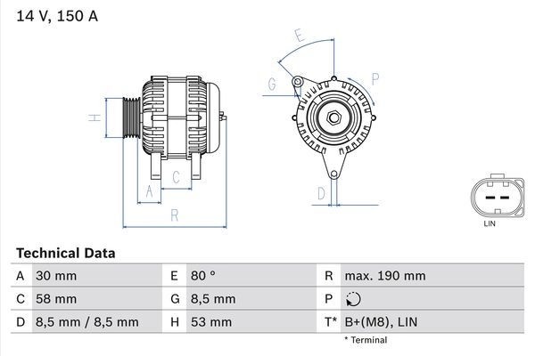 Генератор Bosch 8 216 333411 UE2K5 0 986 082 160