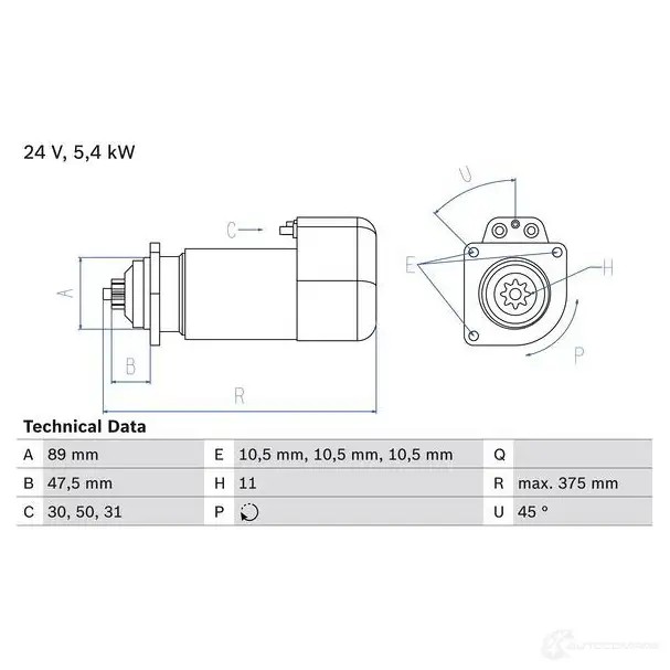 Стартер BOSCH 331039 0986013260 85AMWIA 13 26