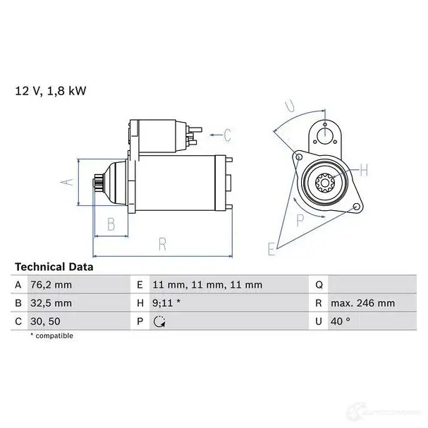 Стартер BOSCH KYPYDOB 17 00 331287 0986017000