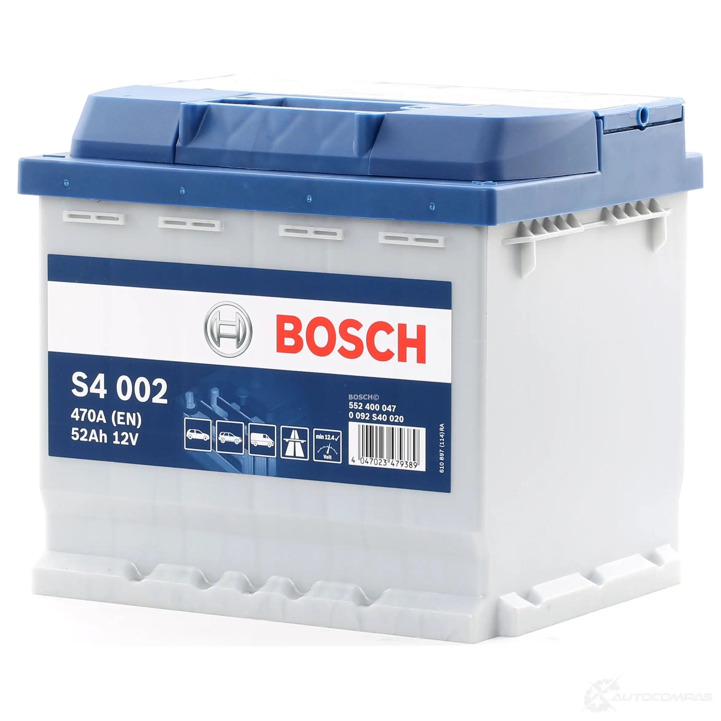 Аккумулятор 52 ач обратная 470 а 12 в Кальциевый [CA/CA] silver 207x175x190 BOSCH 552 400 047 304111 12V 52AH 470A 0092S40020