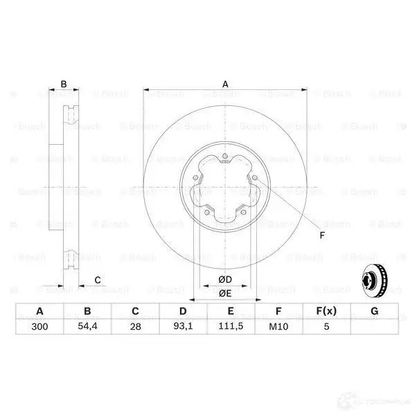 Тормозной диск BOSCH 0986479307 339561 3V1E45N B D1170