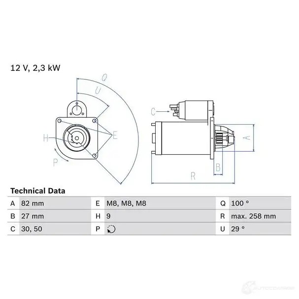 Стартер BOSCH 331458 18 95 0986018950 7796Z