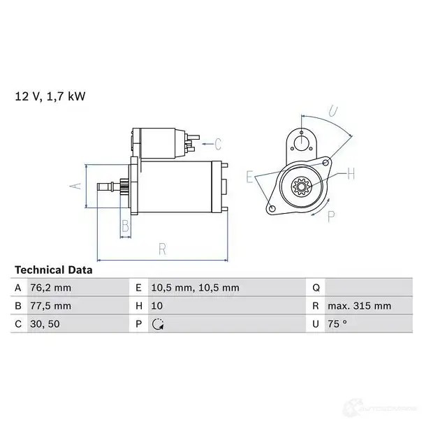 Стартер BOSCH 1KEAF 16 25 331231 0986016250