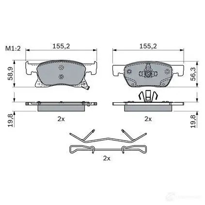 Тормозные колодки, комплект BOSCH 1437243515 968 S6 0986424332