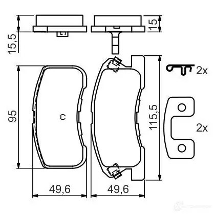 Тормозные колодки, комплект BOSCH 23 497 0986424697 336380 90R-011097/738