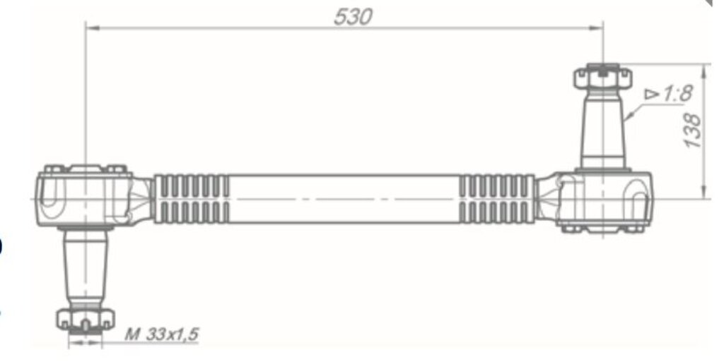 Штанга реактивная КАМАЗ (кроме 6520-6460) обжимная с конусным РМШ L=530мм ROSTAR